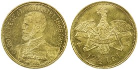 ROMANIA: Carol I, 1866-1914, AV 12½ lei, 1906, KM-36, choice AU.

 Estimate: USD 400 - 450
