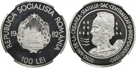 ROMANIA: Socialist Republic, AR 100 lei, 1982-FM, KM-98, 2,050th Anniversary of First Independent State, NGC graded Proof 69 UC, RR. KM states that th...