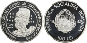 ROMANIA: Socialist Republic, AR 100 lei, 1982-FM, KM-98, 2,050th Anniversary of First Independent State, NGC graded PF68 UC, RR. Very rare type struck...