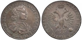 RUSSIAN EMPIRE: Peter I, the Great, 1682-1725, AR rouble (28.88g), 1718-OK, Bitkin-204, PCGS graded AU50, ex Gustav Melin Collection. 

 Estimate: U...