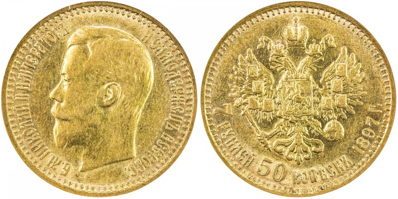 RUSSIAN EMPIRE: Nicholas II, 1894-1917, AV 7½ roubles, 1897, Y-63, ANACS graded ...
