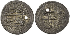 CRIMEA: Shahin Giray, 1777-1783, AE polushka (1.54g), Baghcha-Saray, AH1191, KM-18, A-2120A, pierced, the regnal year obscured, but is almost always y...