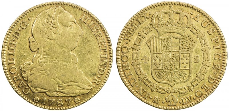 SPAIN: Carlos III, 1759-1588, AV 4 escudos (13.25g), Madrid, 1787-M, KM-418.1a, ...