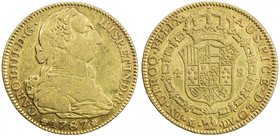 SPAIN: Carlos III, 1759-1588, AV 4 escudos (13.25g), Madrid, 1787-M, KM-418.1a, assayer DV, AGW 0.3809, nice Fine. Struck after a slight reduction in ...