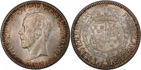 SWEDEN: Gustav V, 1907-1950, AR krona, 1914, KM-786.1, initial W, type with dots dividing date digits, nice peripheral toning, PCGS graded MS65. Fines...