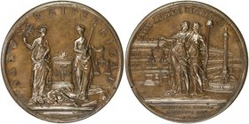 GENEVA: AE medal (57.44g), 1738, Eisler-232/235 (mule of two reverses), 55mm bronze medal mule of Concord restored in Geneva and the Medal of the Gene...