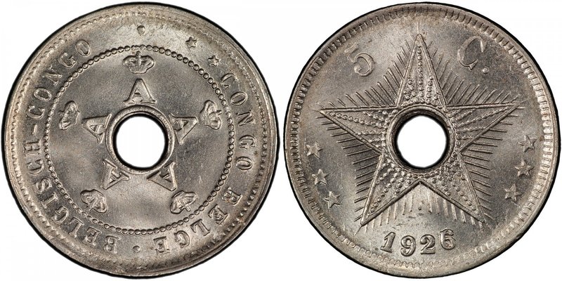BELGIAN CONGO: Albert I, 1909-1934, 5 centimes, 1926/5, KM-17, brilliant luster,...