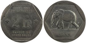 BELGIAN CONGO: Leopold III, 1934-1950, 2 francs, 1944, cf. Y-24, round pewter die trail, UNC, RRR, ex Jerry D. Williams Collection. 

 Estimate: USD...