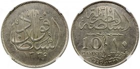 EGYPT: Fuad, as Sultan, 1917-1922, AR 10 piastres, 1920-H/AH1338, KM-327, bold strike, one-year type, NGC graded AU58.

 Estimate: USD 300 - 400