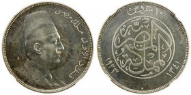 EGYPT: Fuad I, as King, 1922-1936, AR 10 piastres, 1923-H/AH1341, KM-337, two-mintmark type (one year), prooflike, though not noted on holder, NGC gra...