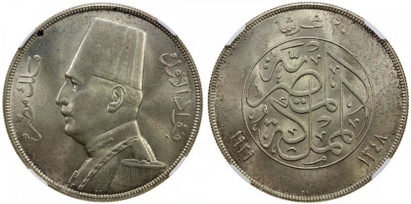EGYPT: Fuad I, as King, 1922-1936, AR 20 piastres, 1929-BP/AH1348, KM-352, nice ...