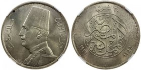 EGYPT: Fuad I, as King, 1922-1936, AR 20 piastres, 1929-BP/AH1348, KM-352, nice luster, two-year type, NGC graded MS62.

 Estimate: USD 750 - 900