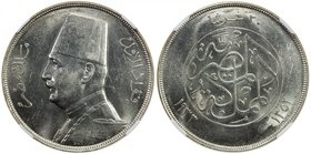 EGYPT: Fuad I, as King, 1922-1936, AR 20 piastres, 1933/AH1352, KM-352, great luster, two-year type, NGC graded MS61.

 Estimate: USD 475 - 575
