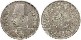 EGYPT: Farouk, 1936-1952, AR 20 piastres, 1937/AH1356, KM-368, bold EF-AU.

 Estimate: USD 100 - 130