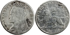 ETHIOPIA: Zauditu, Empress, 1916-1930, AE ½ birr, EE1917 (1925), KM-M3a.2, bust of the empress // crowned lion, mount removed (heavily worn in jewelry...