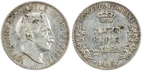 ITALIAN SOMALILAND: Vittorio Emanuele III, 1900-1946, AR ½ rupia, 1915-R, KM-5, EF-AU.

 Estimate: USD 100 - 150