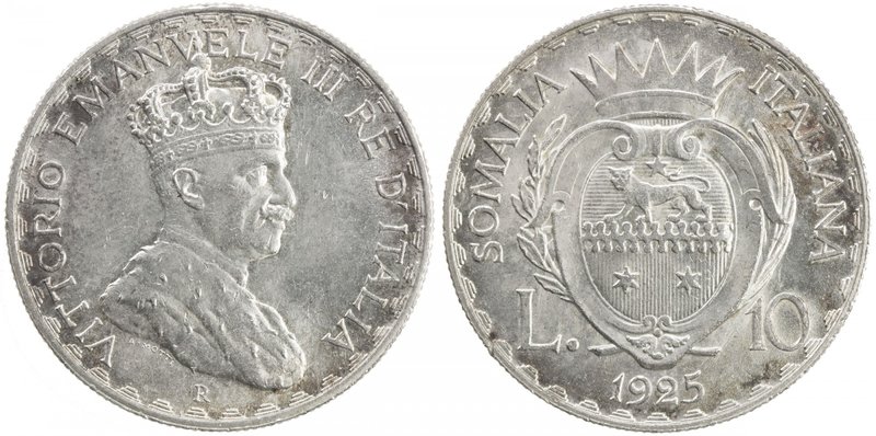ITALIAN SOMALILAND: Vittorio Emanuele III, 1900-1946, AR 10 lire, 1925-R, KM-8, ...