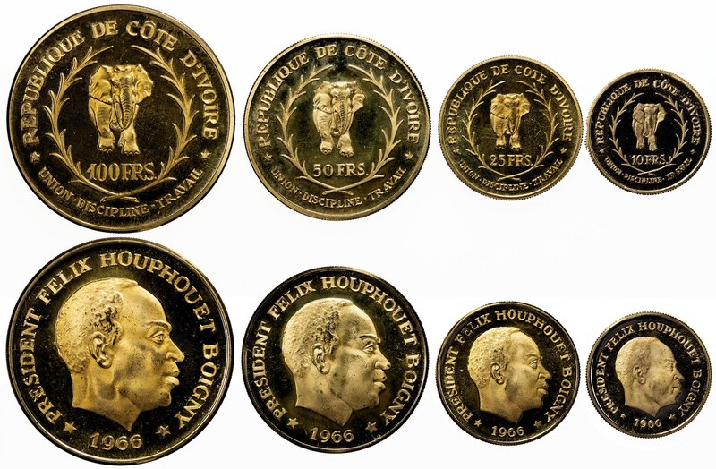 IVORY COAST: Republic, 4-coin proof set, 1966, KM-PS1, Félix Houphouët-Boigny po...
