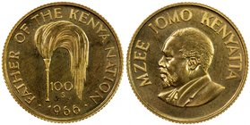 KENYA: Republic, AV 100 shillings, 1966, KM-7, Fr-3, AGW 0.2240, head of Mzee Jomo Kenyatta, 75th Anniversary of his Birth, UNC.

 Estimate: USD 375...