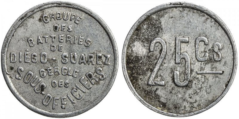MADAGASCAR: 25 centimes jeton (0.68g), ND [1942], cf. Gadoury 1.1 (1990), 20mm a...
