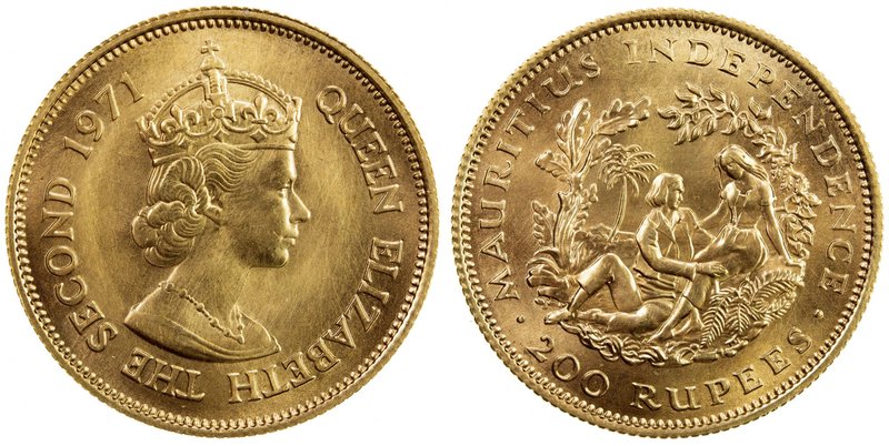 MAURITIUS: Elizabeth II, 1952-1987, AV 200 rupees, 1971, KM-39, AGW 0.4587, Inde...
