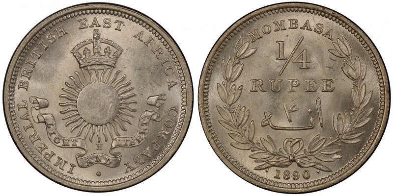 MOMBASA: AR ¼ rupee, 1890-H, KM-3, Imperial British East Africa Company issue, P...