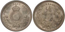 MOMBASA: AR ¼ rupee, 1890-H, KM-3, Imperial British East Africa Company issue, PCGS graded MS64.

 Estimate: USD 100 - 150