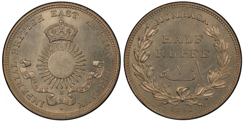 MOMBASA: AR ½ rupee, 1890-H, KM-4, Imperial British East Africa Company issue, P...