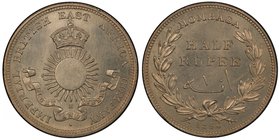 MOMBASA: AR ½ rupee, 1890-H, KM-4, Imperial British East Africa Company issue, PCGS graded MS64.

 Estimate: USD 125 - 175