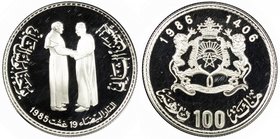 MOROCCO: Hassan II, 1961-1999, AR 100 dirhams, 1986/AH1406, Y-80, Visit of Pope John Paul II; the Pope shaking hands with a local cleric, low mintage ...