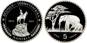 NAMIBIA: AR 5 unzen, 1987, Bruce-XMB1, 65mm, five troy ounces of pure silver, 75th Anniversary Reiter Monument Horseman "Bushriders" of the German Col...