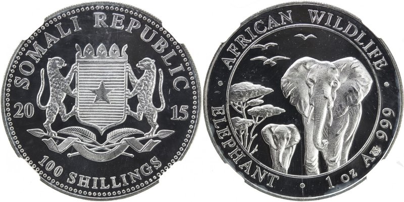 SOMALIA: Republic, AR 100 shillings, 2015, KM-—, one troy ounce pure silver, Wil...
