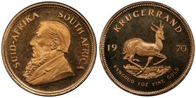 SOUTH AFRICA: Republic, AV krugerrand, 1970, KM-73, bust of Paul Kruger left // Springbok bounding right, rare date in proof with original case of iss...