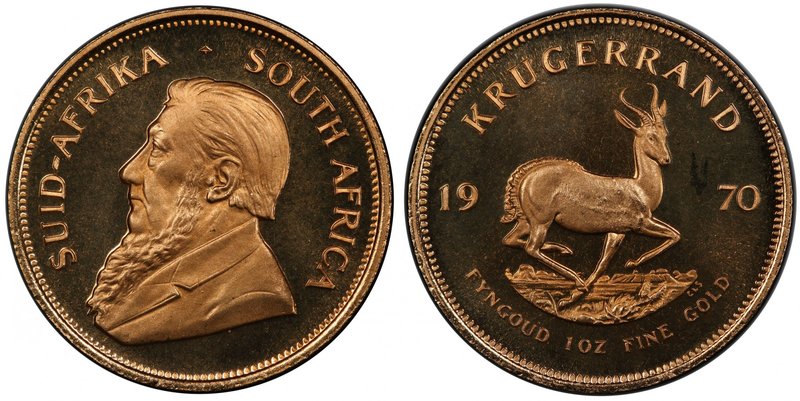 SOUTH AFRICA: Republic, AV krugerrand, 1970, KM-73, bust of Paul Kruger left // ...