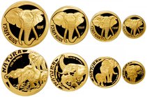 SOUTH AFRICA: Republic, 4-coin proof set, 1996, KM-201 through 204, Natura Gold Monarchs of Africa SET with male elephant's head facing, gold 1/10 oun...
