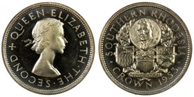 SOUTHERN RHODESIA: Elizabeth II, 1951-1953, AR crown, 1953, KM-27, Cecil Rhodes Birth Centennial, with original British Royal Mint box of issue, minta...