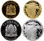TANZANIA: Republic, 2-coin proof set, 2015, KM-—, SET of two coins, AV 5000 shillings and AR 1000 shillings, in custom wood case of issue with COA, bo...