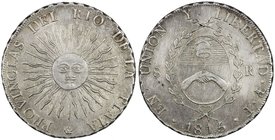 ARGENTINA: Rio de la Plata, AR 8 reales, 1815-PTS, KM-14, assayer F, surface hairlines, cleaned, but an overall attractive example of this popular typ...