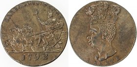BARBADOS: AE penny token, 1792, KM-Tn10, AU. Phillip Gibbs commissioned copper half cents and cents to be produced by Milton in England in 1792. On th...