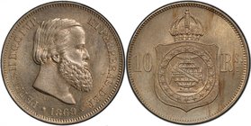 BRAZIL: Pedro II, 1831-1889, 10 reis, 1869, KM-Pn133, light area of scratches on obverse, PCGS graded Specimen details.

 Estimate: USD 150 - 250