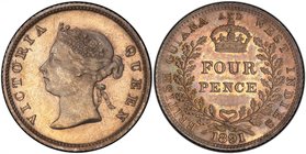 BRITISH GUIANA: Victoria, 1837-1901, AR 4 pence, 1891, KM-26, an exceptional quality example! PCGS graded MS66.

 Estimate: USD 200 - 300