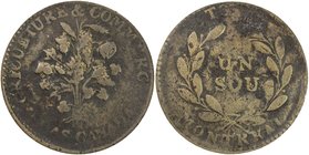 CANADA: Lower Canada, AE sou token, ND, Breton-684, Charlton-LC-41A3, Bouquet Sou Token, plain edge, wreath of 17 leaves, struck in brass, medallic al...