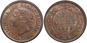 CANADA: Victoria, 1837-1901, AE cent, 1859, KM-1, Double-Punched 9 - Type 2 variety, hints of red, very clean surfaces, attractive, PCGS graded MS62 B...