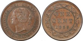 CANADA: Victoria, 1837-1901, AE cent, 1859, KM-1, Double-Punched 9 - Type 5 variety, PCGS graded EF45.

 Estimate: USD 200 - 300