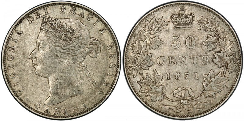 CANADA: Victoria, 1837-1901, AR 50 cents, 1871, KM-6, PCGS graded EF40.

 Esti...