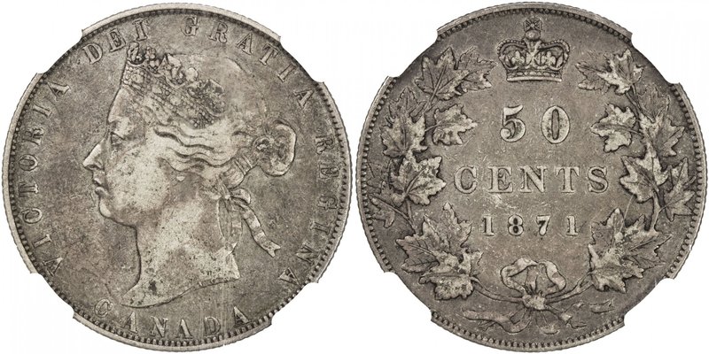 CANADA: Victoria, 1837-1901, AR 50 cents, 1871, KM-6, NGC graded VF.

 Estimat...