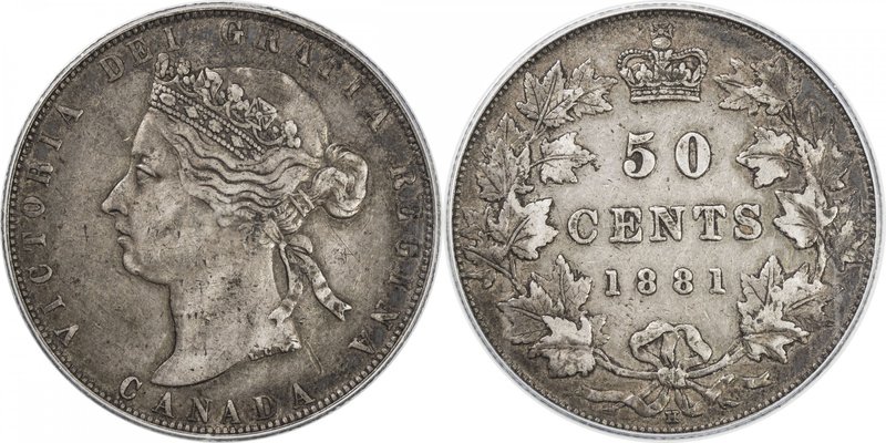 CANADA: Victoria, 1837-1901, AR 50 cents, 1881-H, KM-6, PCGS graded EF40.

 Es...
