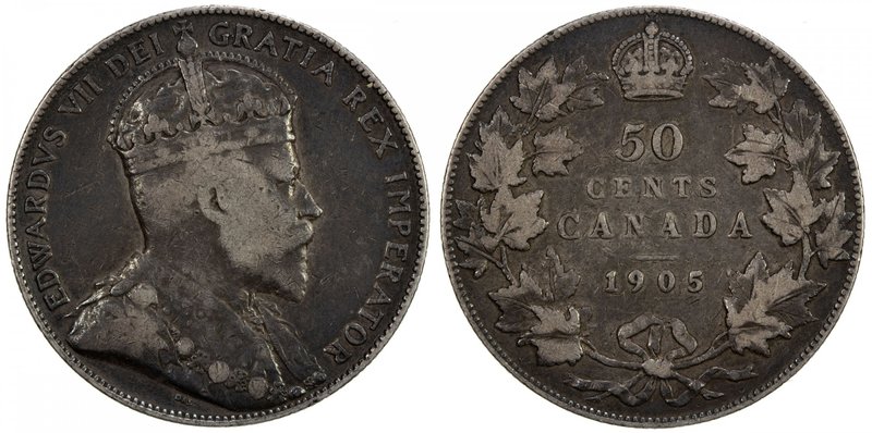 CANADA: Edward VII, 1901-1910, AR 50 cents, 1905, KM-12, key date to the series,...