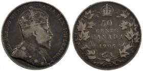 CANADA: Edward VII, 1901-1910, AR 50 cents, 1905, KM-12, key date to the series, attractive old toning, Fine.

 Estimate: USD 300 - 400