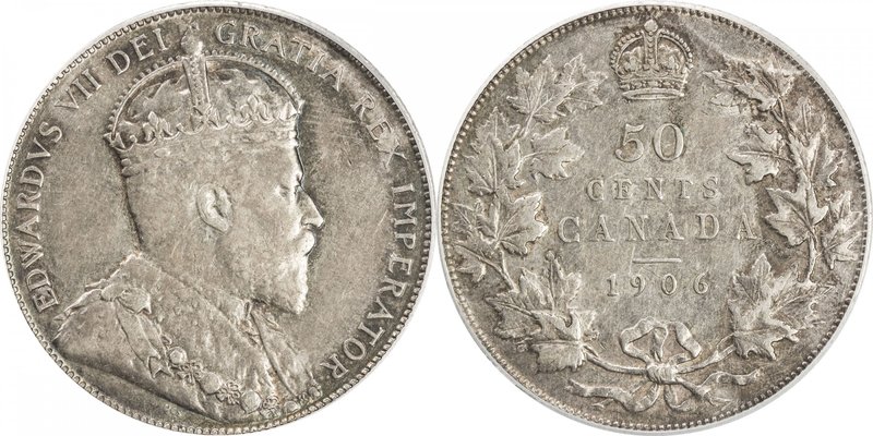 CANADA: Edward VII, 1901-1910, AR 50 cents, 1906, KM-12, PCGS graded EF45.

 E...